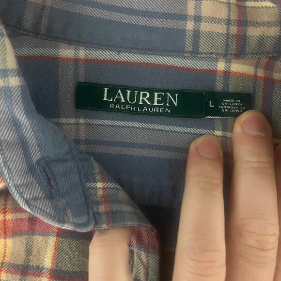 Lauren Ralph Lauren Flannel Plaid Long Sleeve Button Up Shirt Navy Red Size L - Picture 3 of 4